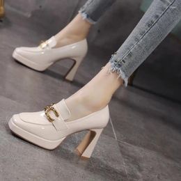 Dress Shoes Spring Fashion High Heels Autumn Women Chunky Platform Pumps British Style Woman Slip On Square Toe Office Lady Work