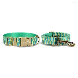 Dog Collars Personalised Pet Collar Customised Nameplate ID Adjustable Green Parrot Soft Fibre Cat Lead Leash