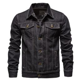 Baumwolle Revers Denim Jacke Männer Casual Einfarbig Streetwear Hohe Qualität Jeans Jacke Männer Herbst Slim Fit männer Jacken 240113