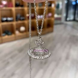 choker vivianeism westwoodism necklace full diamond ultra sparkling light luxury three-dimensional Saturn necklace sweater chain