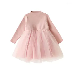 Girl Dresses Winter Autumn Knit Dress Tulle Kids Casual Clothes Long Sleeve Little Girls Mesh Spliced Knitted Party Princess