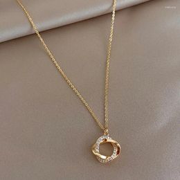Pendant Necklaces Fashion Luxury 14K Gold Plated Ladies Necklace Close Inlaid Zircon Women Neck Wedding Party Jewellery