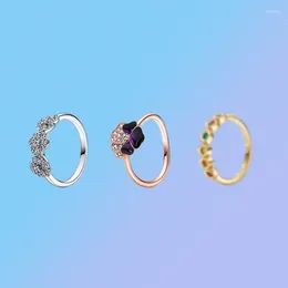 Cluster Rings 2024 High Quality Brand S925 Sterling Silver Original Spring Collection Ring Dark Purple Pansy Flower Romantic