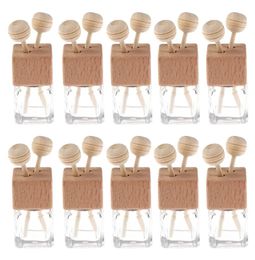 10PCS 8ml Car Air Freshener Perfume Clip Vent Outlet Diffuser Empty Essential Oil Glass Perfume Vials Ornament with Wooden Caps 240113