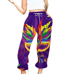 Women's Pants Casual Fashion Mardi Gras Mask Printed Sweatpants Drawstring Elasticated Waist Ropa De Mujer