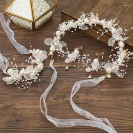 Hair Accessories Elegant Girls Pearl Headbands Children Bridal Wedding Headband Headdress Flower Wreath Bride Garland Head Hoop Jewellery