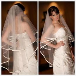 Veils Top Quality Best Sale Cheap Romantic Fashion Designer Wedding veil Fingertipe White Ivory Ribbon Edge veils For Wedding Dresses