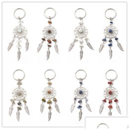 Lots Dream Catcher Charms Key Rings Chakra Crystal Gravel Chip Stone Beads Chain Agate Jade Bag Acc Drop Delivery Dhja1