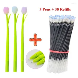 Gel Pens 30 Refills 0.38mm Kawaii Creative Discoloration Plant Silicone Tulip Signature Writing Supplies Stationery