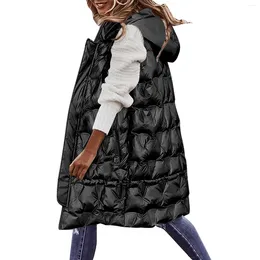 Women's Vests Sleeveless Jacket Vest Coat For Woman Solid Shiny Hooded Waistcoat With Thickened Down Alternative Padding Winter