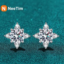 NeeTim 1ct 65mm D Colour Earrings 925 Sterling Sliver with White Gold Plated Stud Earring Wedding Jewellery for Women 240112