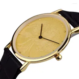 Wristwatches Men's Gold Quartz Ultra Thin Watch Couple Dragon Phoenix Gift