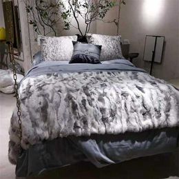 MS Softex Natural Rabbit Fur Blanket Patchwork Real Throw Factory OEM Pillows Soft 211227300L