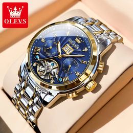 OLEVS 9910 Automatic Mechanical Watch for Men Luxury Skeleton Men's Wristwatches Stainless Steel Waterproof Original Man 240112