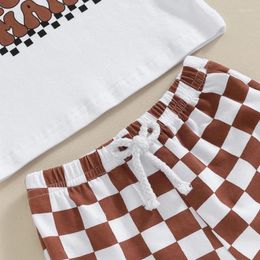 Clothing Sets Baby Boy Summer Shorts Clothes Letter Print Sleeveless Tank Tops And Checkerboard 2Pcs