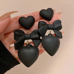 Stud Earrings Korean Black Bowknot Heart Statement Dangle For Women