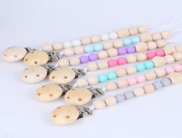 Pacifier Clips Wooden Beads Clip Cute Soother Holder Teething Nipple Holders Newborn Chew Toys Feeding Accessories YFA30021177078