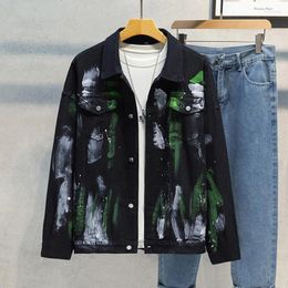 Men's Jackets Colored Denim Jacket Print Cotton Mens Fashion Outerwear Oversize Punk Hip Hop Street Wear Vintage Coat 2024