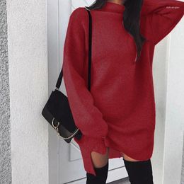 Casual Dresses 2024 Warm Winter Loose Turtleneck Long Dress Blouse Sleeve Pullover Plus Size Fall Sexy Pure Colour Women