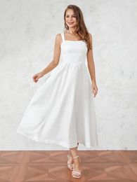 Casual Dresses Flowy For Women Spaghetti Strap Low Cut Smocked Ruffle Tiered Maxi Dress Summer Tie Up Backless Slip Long