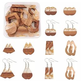 1Box Resin Walnut Wood Pendants for Dangle Earrings Making Charm Earring Hooks Jump Ring Handmade Wooden Earrings Supplies Kit 240113