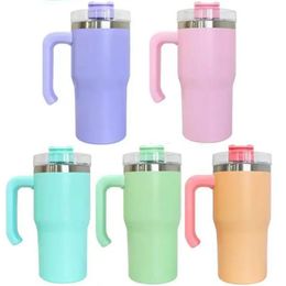 25pcs Macaron Colored 20oz Sublimation Student Tumbler With Handle and Flip Lids Stainless Steel Coffee Sippy Cups Water Bottle 240113
