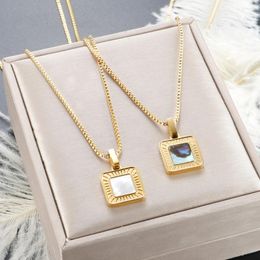 Pendant Necklaces Stainless Steel Gold Plated Chain Square White Green Shell Necklace Waterproof For Women Simple Wholesales Gift Jewellery
