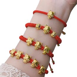 Charm Bracelets Year Lucky Red Rope Bracelet Men Women Golden Plated Dragon Animal Pendant Spring Festival Color String