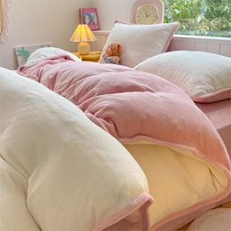 Bedding Sets Sweet Comforter Set Double Milk Velvet 4-Piece Winter Solid Color Coral Flannel Bed Sheet 3-4-Piece