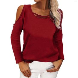 Women's Blouses Off Shoulder Sexy Shirts Women Casual Solid Long Sleeve Blouse Crisscross Strappy Tops Pure Cotton Blusa Mujer Moda 2024