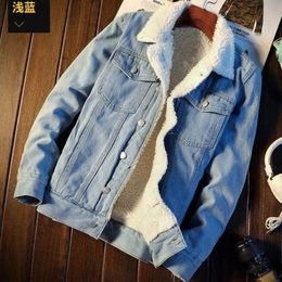 AutumnWinter Fashion Trend Lamb Cashmere Denim Jacket Mens Casual Comfort Thick Warm High Quality PlusSize Coat 3XL 240113