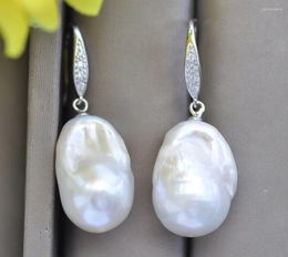 Dangle Earrings Z9991 23mm White Baroque Keshi Reborn Pearl Earring CZ