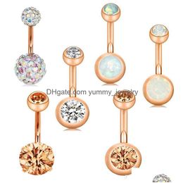 Stainless Belly Button Rings Ombligo Piercings 14G Rose Gold Screw Navel Bar Piercing Nombril Y Women Body Jewellery Drop Delivery Dhwv3