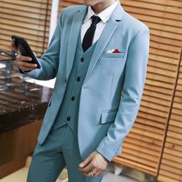 Men's Suits 2024 Fashion Casual Boutique Business Solid Color Slim Fit Suit / Male Wedding Korean Dress Blazers Jacket Pants Vest