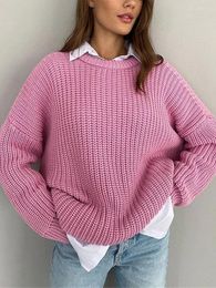 Women's Sweaters Autumn Clothing 2024 O Neck Jumper American Vintage Solid Knitwears Street Fashion Loose Casual Midi Sweater