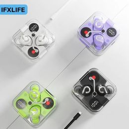 Earphones IFXLIFE New Wireless Bluetooth Earphones Vintage Earphones Digital Display In Ear Earbuds Transparent Game Headphone HIFI Stereo