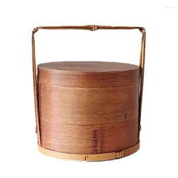 Dinnerware 2.1L Japanese-Style Lunch Box Wooden Portable Double-Layer Picnic Storage Container Tableware
