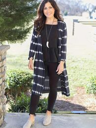 Outerwear Plus Size Casual Cardigan Women's Stripe Print Long Sleeve Open Front