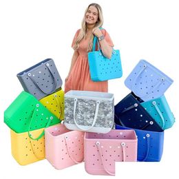 Storage Bags Waterproof Beach Bag Solid Punched Organizer Basket Summer Water Park Handbags Large Womens Drop Delivery Dhye5