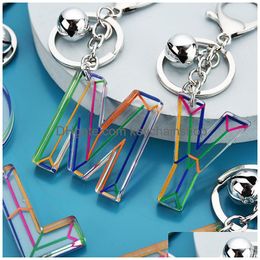 Letter Pendant Keychains Resin Key Chains Rings For Women Cute Car Acrylic Glitter Keyring Holder Charm Bag Couple Drop Delivery Dhcgk