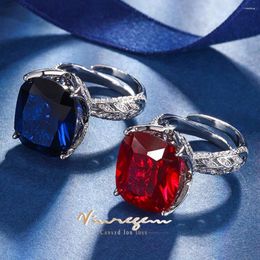 Cluster Rings Vinregem 14 16 MM Lab Created Sapphire Ruby Gemstone Vintage Adjustable Open Ring For Women Luxury Fine Jewellery