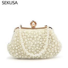 Beading Women Clutch Shell Design Evening Bag With Chain Shoulder Pearl Embroidery Handbags Chain Shoulder Purse 240112