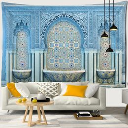 Moroccan style Scenery Print Tapestry Landscape Wall Hanging Tapestry Decorative Blanket Fabric Bedroom Background Wall Cloth 240113