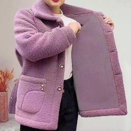 Women's Jackets Women Jacket Coat Elegant Stylish Lapel Long Sleeve Imitation Lamb Wool Thickened Single For Autumn/winter