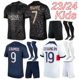 PSGes soccer jerseys 2023 Paris home away kids football jersey kits 23 24 MBAPPE O.DEMBELE LEEKANG IN boys third shirt kit + socks 24 camiseta futbol maillot foot maglia