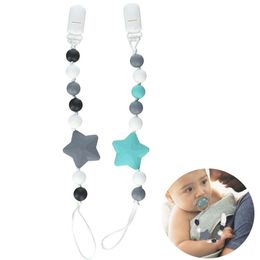 (2 Pack) Anti-drop Silicone Baby Chew Beads Pacifier Chain clip Toy BPA Free Holder for Girls Boys