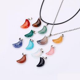 Pendant Necklaces Pendant Necklaces Natural Crystal Rose Quartz Stone Crescent Moon Shape Necklace Chakra Healing Jewelry For Women Me Dhkqy