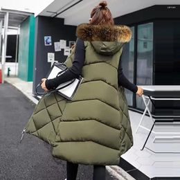 Women's Vests 2024 Winter Long Vest Hooded Pockets Zipper Padded Ladies Casual Sleeveless Jacket Autumn Warm Quilted For Female