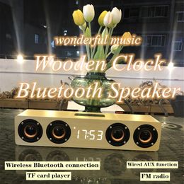 Soundbar Portable Wooden Bluetooth Speaker Wireless Clock Soundbox TV Soundbar Home Radio TF AUX Computer Subwoofer High Volume Boombox