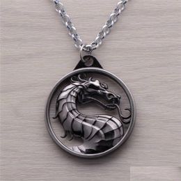 Pendant Necklaces Low Price Fashion Dragon Jewelry Mortal Kombat Game Logo Necklace Bronze Sier Alloy Keychain For Women Drop Deliver Dhajh